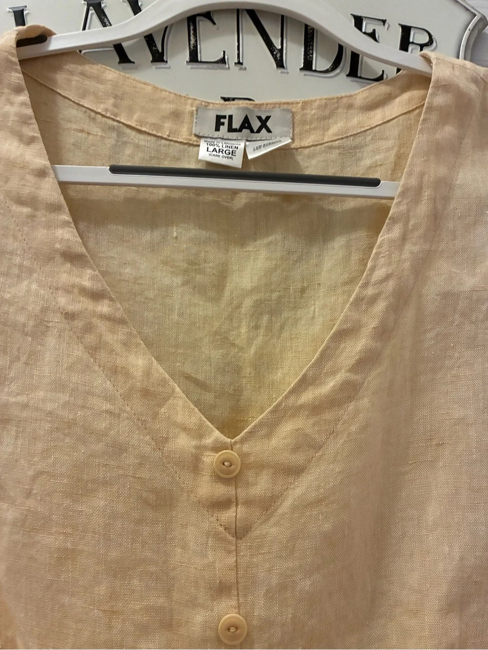 Flax Light Yellow Sleeveless Linen V-Neck Button-Front Blouse - Picture 2 of 8